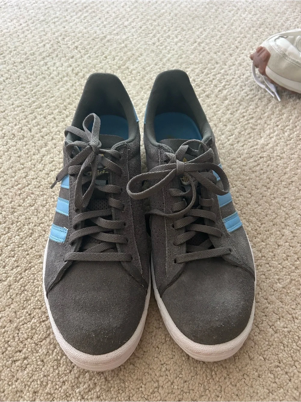 adidas Gray Suede Sneakers with Light Blue Stripes